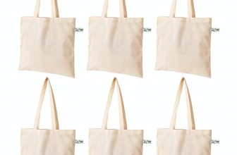 Vantagekart Natural Cotton Plain Tote Shopping Bags with Extra Strong 13″ Handle | Hold 35 lbs | Heavy Duty, Washable, Eco Friendly Biodegradable Canvas Multipurpose Grocery Bag – Set of 6