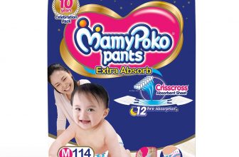MamyPoko Pants Extra Absorb Baby Diapers Monthly Pack, Medium (7 -12 kg) 114 Count