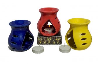 Pure Source India Ceramic Oil Diffuser (Multicolour) -Set of 3, 3.5 inch