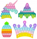 Toyshine Pack of 4- Fruit, Crown, Plane, Unicorn- Fidget Popping Sounds Toy, BPA Free Silicone, Push Bubbles Toy for Autism Stress Reliever, Sensory Toy- Light Color