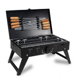 H Hy-tec (Device) HYBB – Traveler Foldable Charcoal Barbeque Grill with 8 Skewers & Charcoal Tray (Stellar Black)