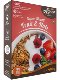 Alpino Super Muesli Fruit and Nuts 400 G | 21% Dried Fruits & Nuts | 67% Whole Grain Breakfast Cereal | High in Iron | Source of Fibre | Finest Nuts & Raisins | No Sugar Infused Fruits