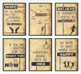 Vantagekart Hope, Success, Believe, Time, Idea, Happy Inspirational Motivational Self Adhesive Wall Posters for Home & Office Decor (Paper, 12×18-inch, Brown) – Set of 6