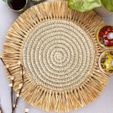 Nobbys Bleached Jute Crochet Placemat with Natural Raffia Fringes